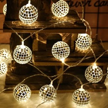 led燈串玻璃鏡面球節日燈串室內彩燈北歐復古風舞廳裝飾掛燈