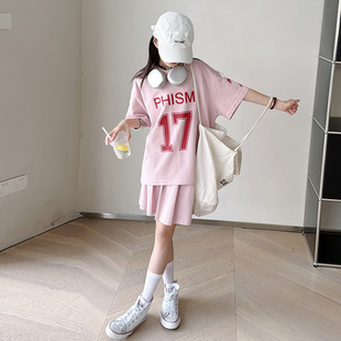 New Korean Girls' Summer Sports Suit 2025 New Children's Short-Sleeved Skirt Two-Piece Set