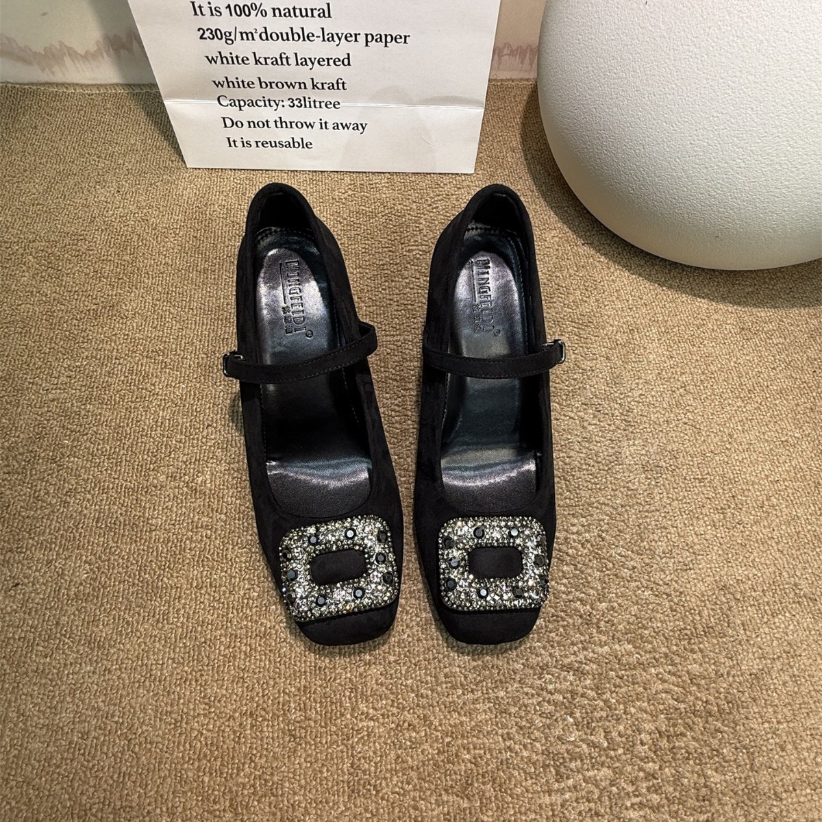 2026 nuevo tacones super altos 10 cm de red red red francesa de diamante cuadrado botón Mary Jane mujer cabeza cuadrada zapatos de tacones gruesos