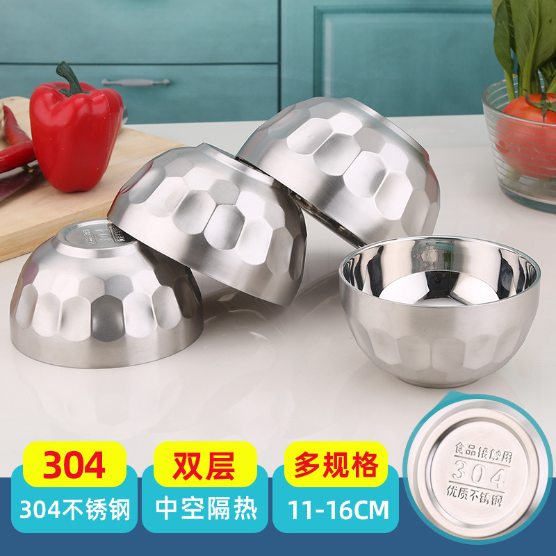 304不锈钢碗家用双层隔热碗加厚汤面碗宝宝韩式泡面杯儿童碗套装