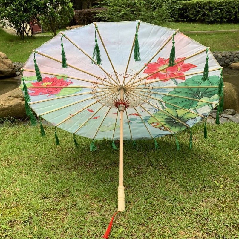 スーパーフェアリーアンティークスタイルの花びらタッセル傘インストールシルク傘写真小道具ダンス傘クラフト古典的な油紙傘|undefined