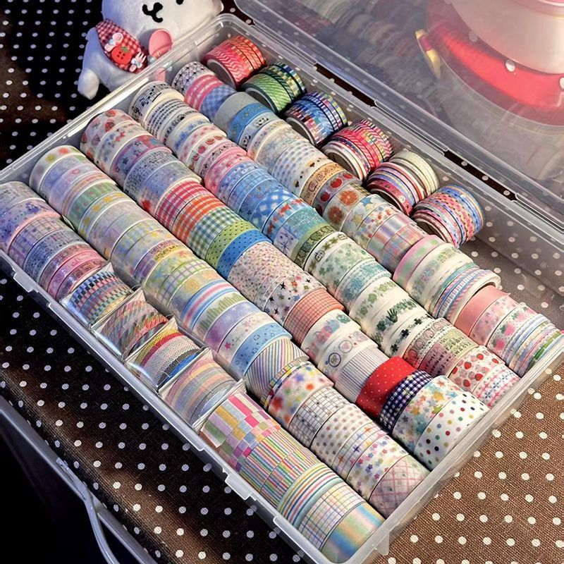 Handbook tape storage box and transparent paper tape storage rack flip-top storage organizer for organizing and displaying whole rolls