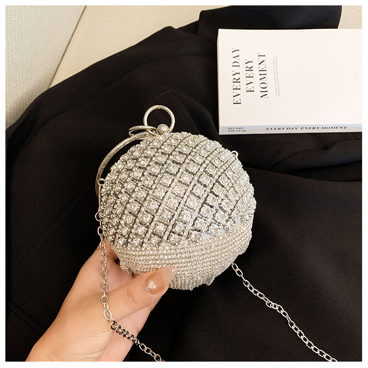 2025 nueva bolsa de cena de damas transfronteriza bolsas de diamantes europeas y estadounidenses bolsas de banquete redondas bolsas de cena de fiesta