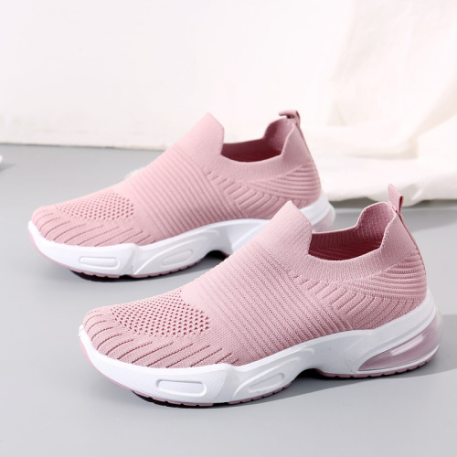 Foreign trade women's shoes  new slip-on large size single shoes flat casual sports shoes women's breathable fly-knit mesh shoes