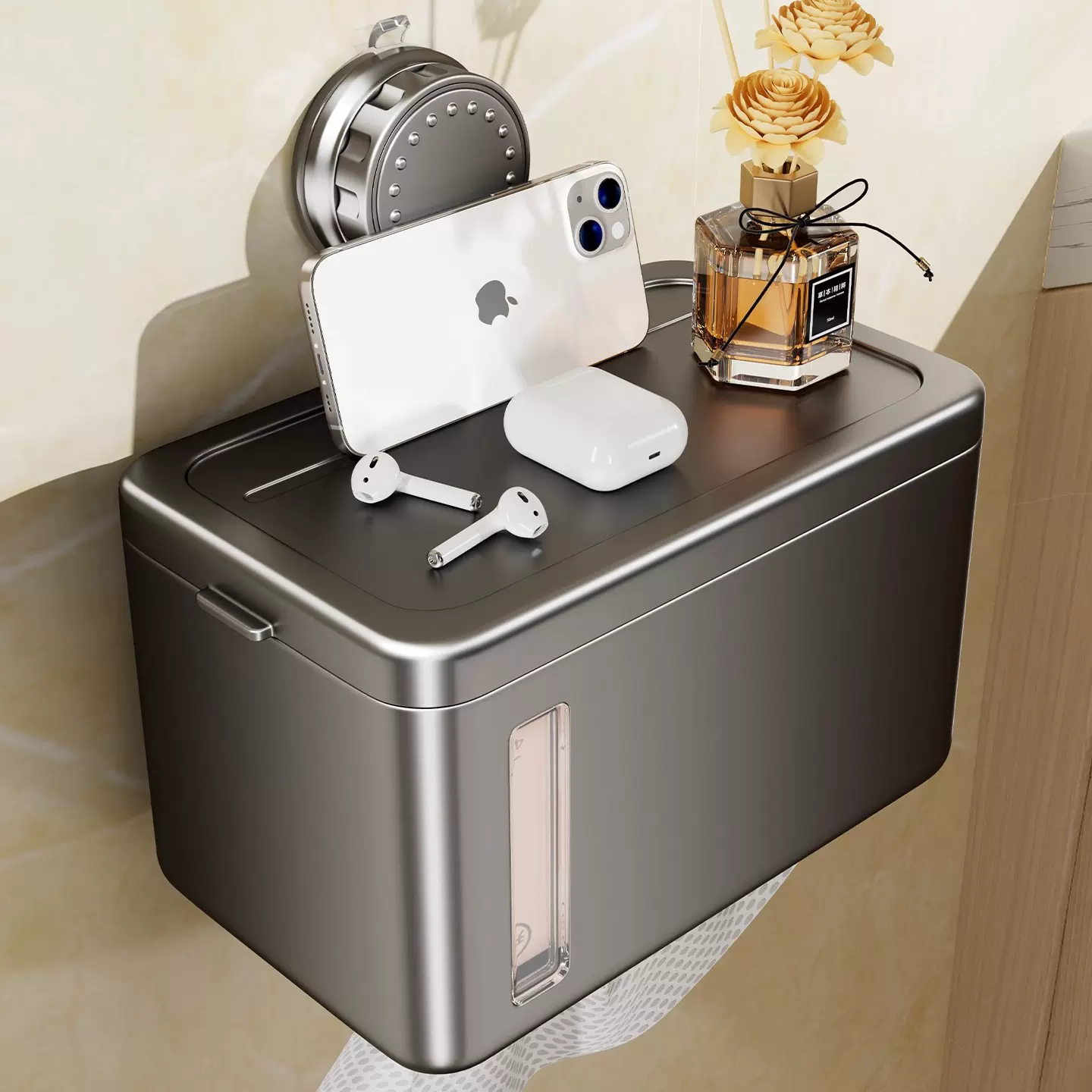 吸盘纸巾盒卫生间厕纸盒置物架抽纸盒免打孔壁挂式厕所浴室收纳盒