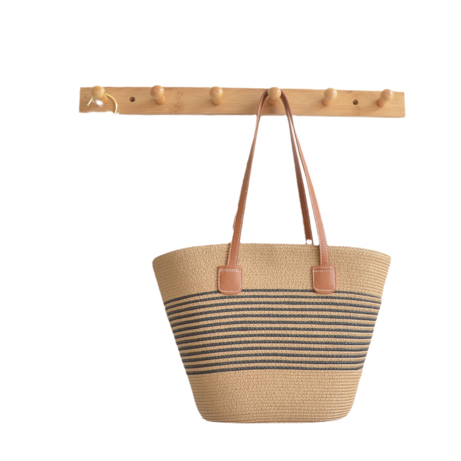 Temperamento e grande capacità Erba 2023 Nuova borsa da donna a righe alla moda a spalla singola intrecciata fatta a mano sotto le ascelle_voghion.com