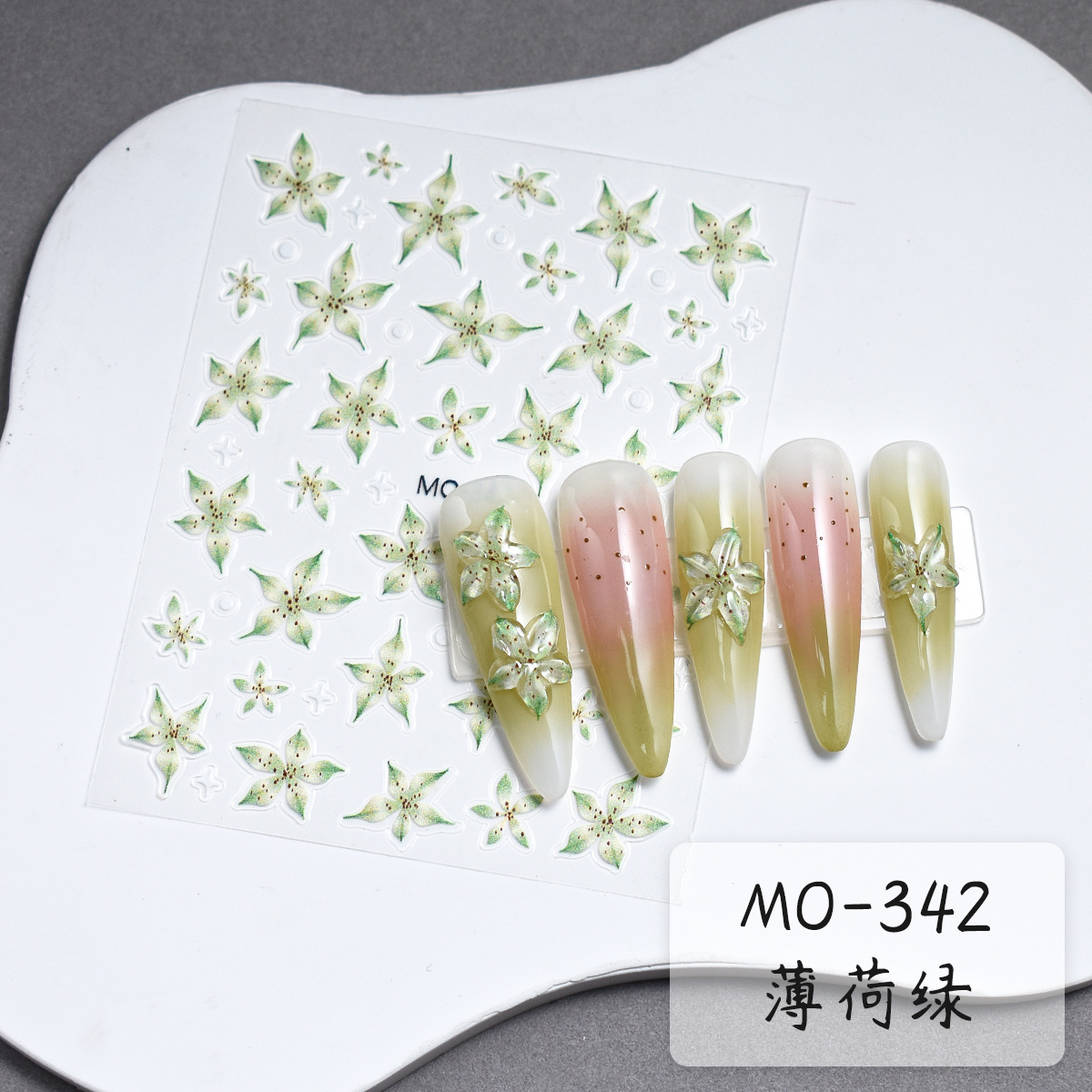 Douyin Xiaohongshu estilo caliente a través del hielo lirio pegatina de uñas en relieve tridimensional flor de hielo pegatina de uñas fina y dura joyería