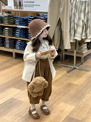 韓版童裝2023新款秋季女童時尚風衣外套碎花襯衫燈芯絨休閒褲套裝