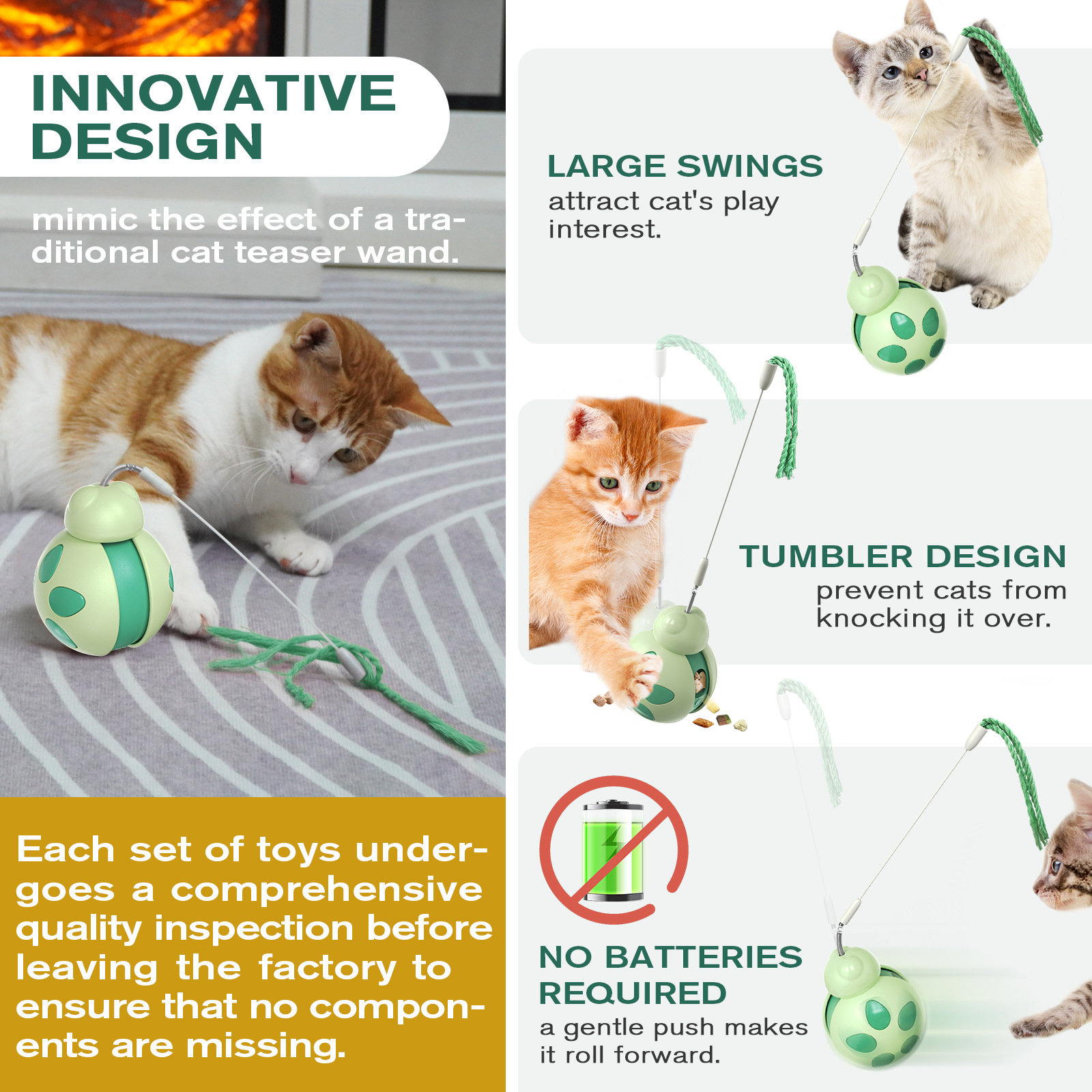 Self-Righting Beetle Cat Teaser Toy with Treat Dispenser & Wobble Design 112-251001