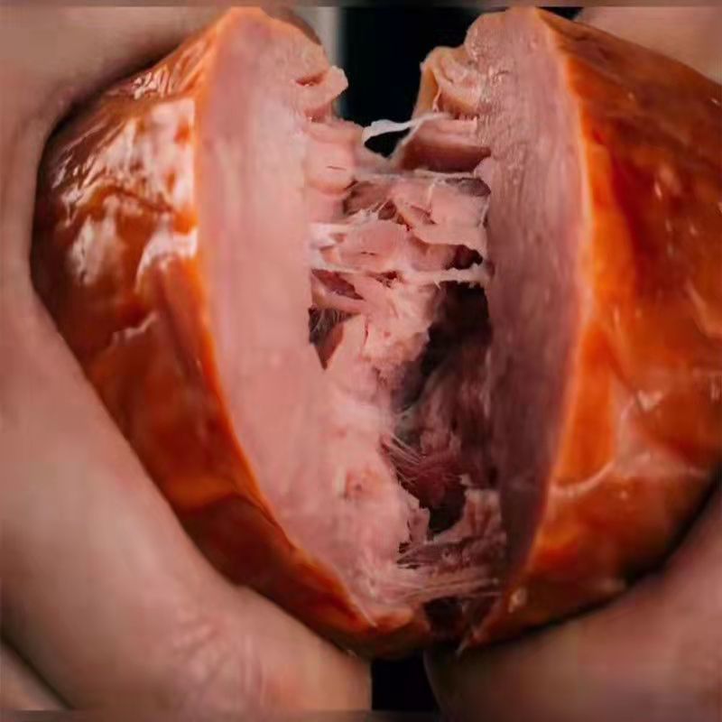 青岛老火腿手撕老式火腿香肠果木碳烤火零食开袋即食火腿肠批发厂|ms