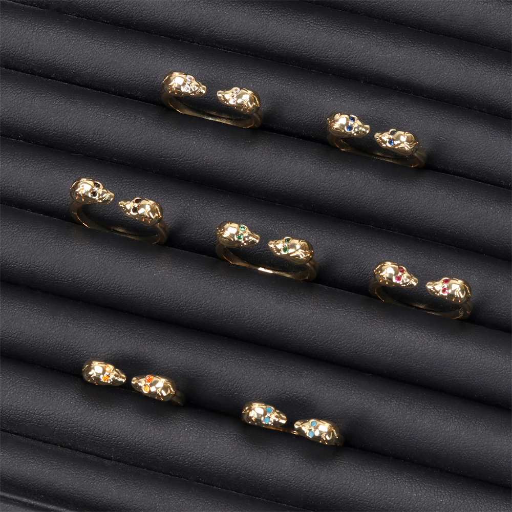 European and American cross-border micro-inlaid color zirconium open skull personality adjustable ri