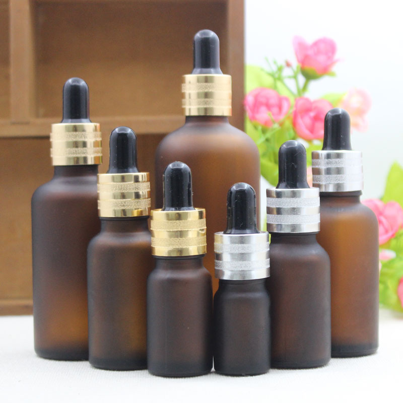 5ml-100ml茶色磨砂玻璃精油瓶子化妆品滚砂圈胶头滴管分装瓶空瓶