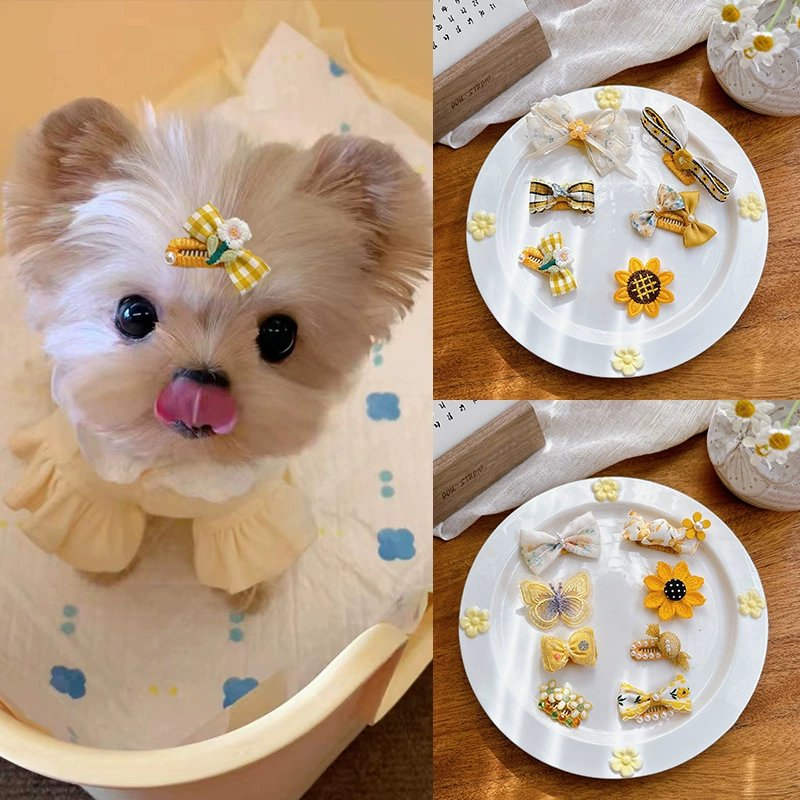 Мальтийский зажим для моста в носу, зажим для домашних животных, головной убор с желтым бантом, заколка для волос йоркшира, маленькие аксессуары, заколка для волос