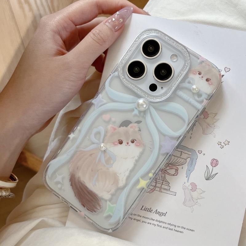 Fun lindo y suave lazo gatito para iphone15 Apple 16ProMax funda para teléfono móvil 13 nuevo 14