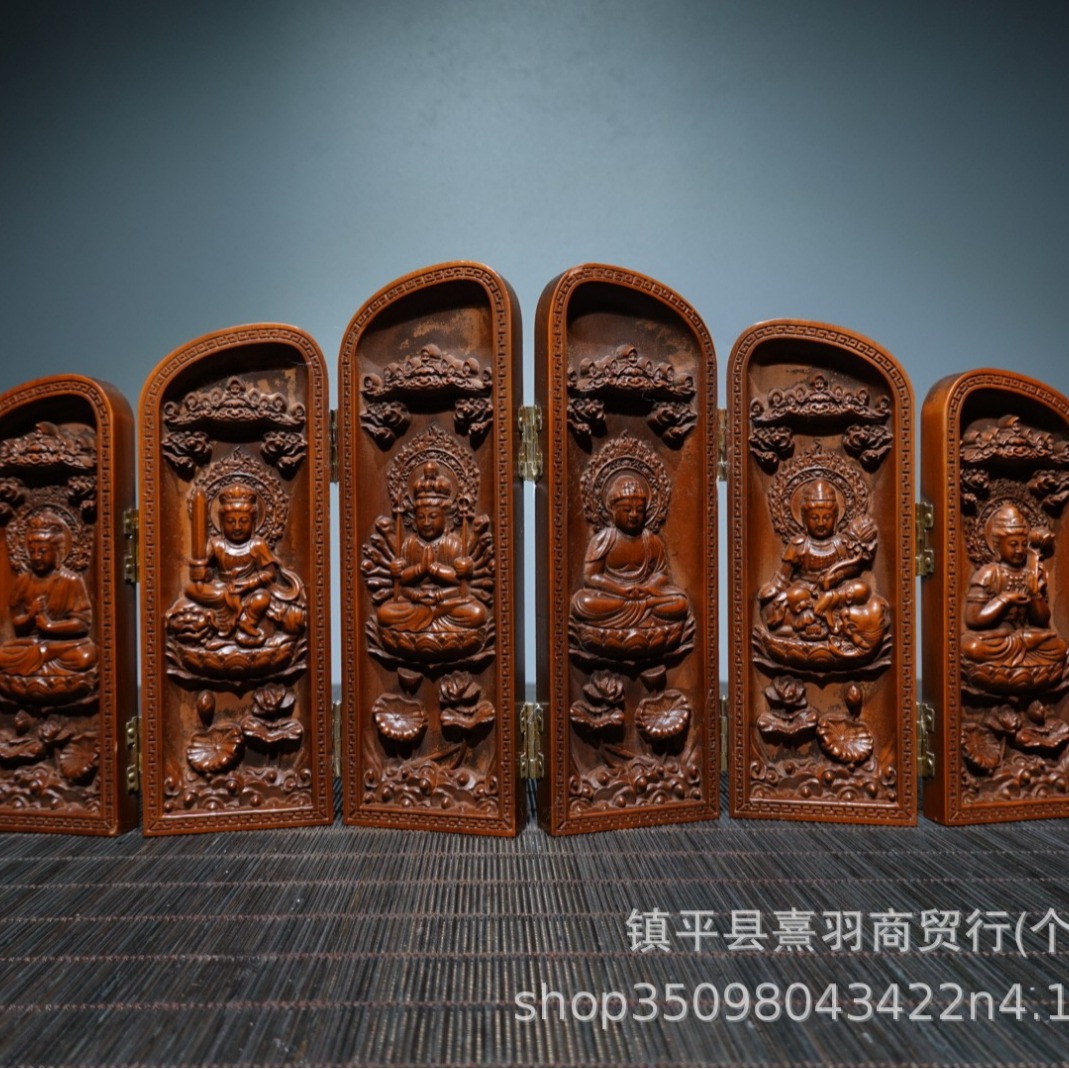 大量批发黄杨木八开盒屏风八大守护神八开盒八宝佛工艺品摆件代发