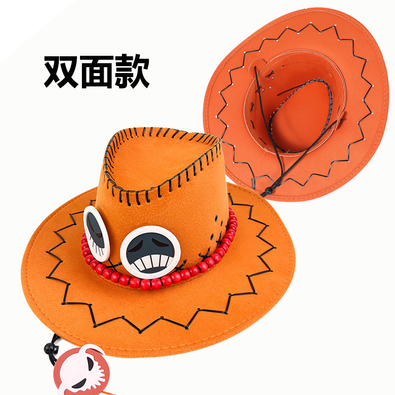 Double-sided One Piece Fire Fist Ace Hat Men's Trend Western Cowboy Hat Animation cosplay Jazz Hat Wholesale Double-sided One Piece Fire Fist Ace Hat Men's Trend Western Cowboy Hat Animation cosplay Jazz Hat Wholesale