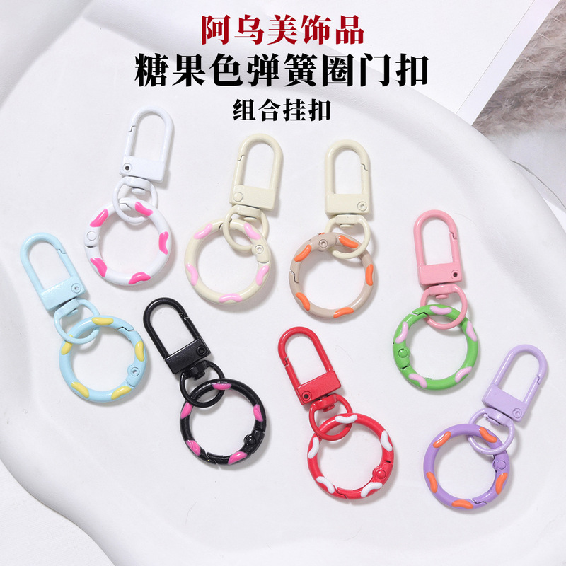 Oil-Dropping Candy-Colored Spring Buckle Door Buckle Combination Colorful Paint Keychain DIY Jewelry Accessories Luggage Small Pendant