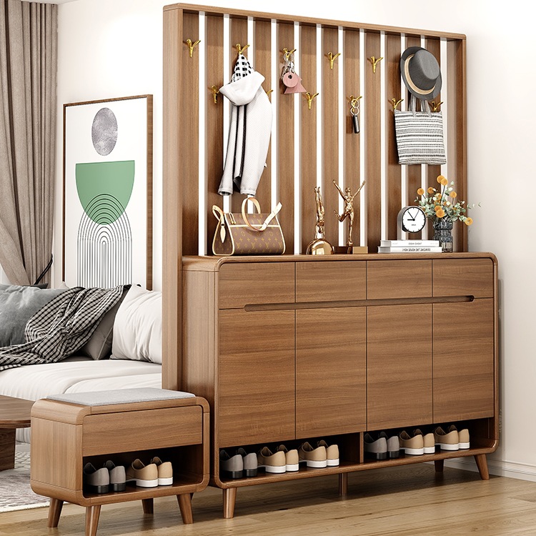 新款中式鞋柜家用门口带挂衣架一体坐凳进门客厅入户隔断玄关柜子