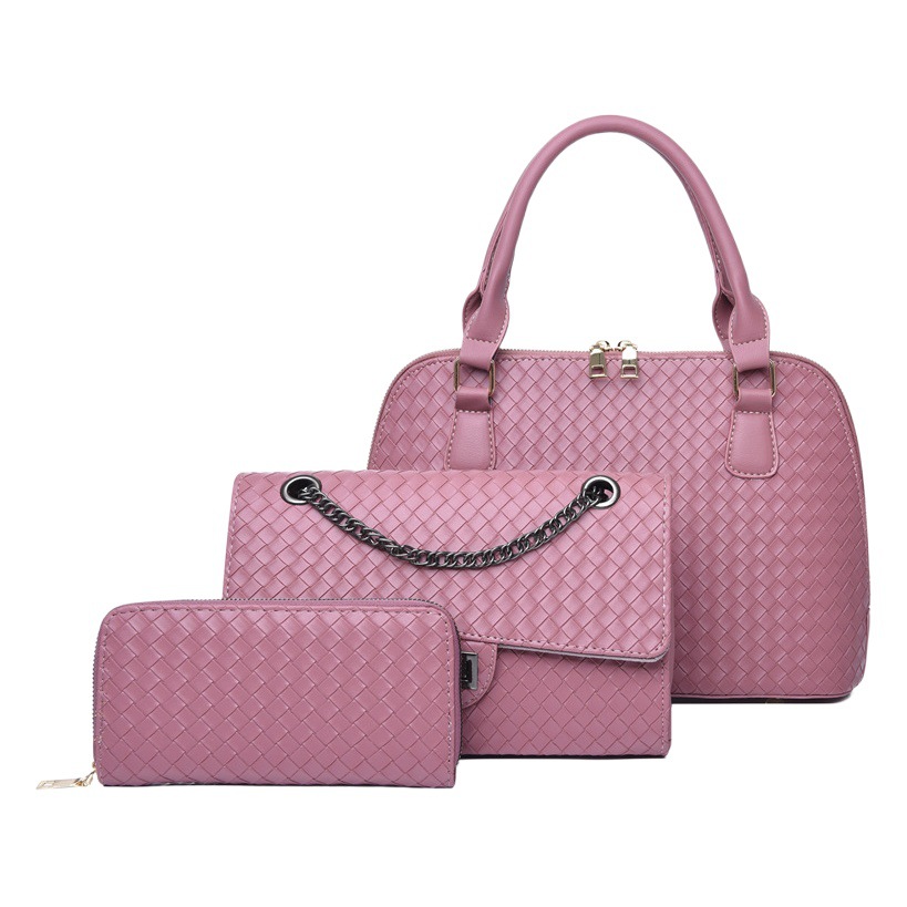 2022 European and American new women's bag woven three-piece handbag mother and son bag women's bag shoulder slung fashion wholesale