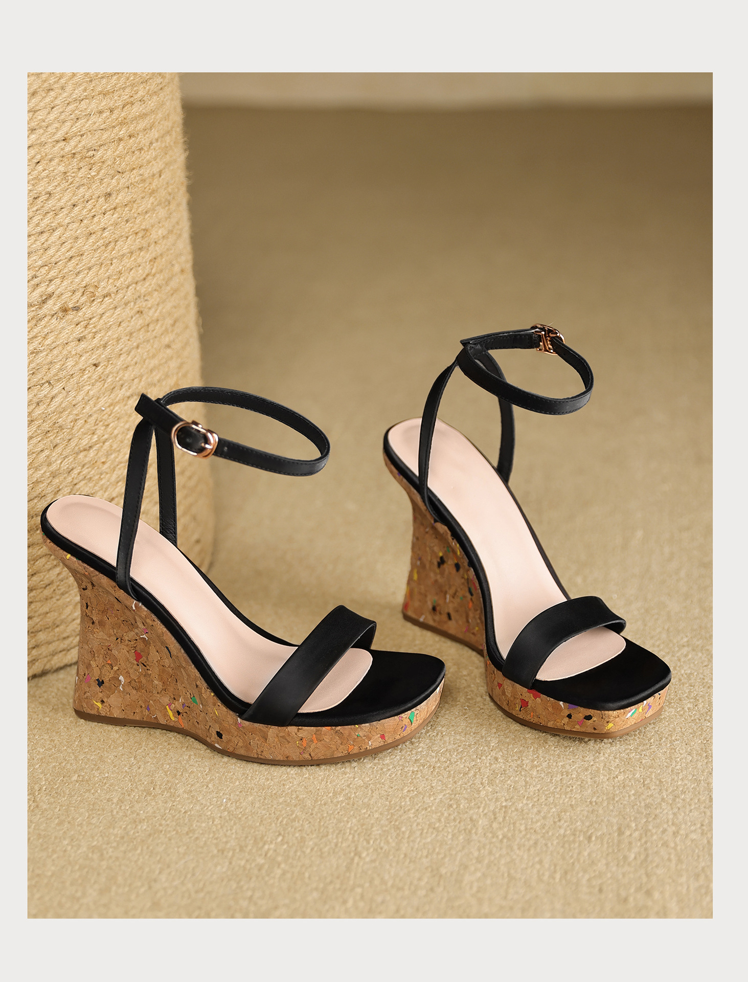 Sandal cao gót nữ quai ngang hở mũi đế xuồng gót 9 cm — màu đen, bạc chi tiết 20