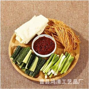 Restaurant Wooden Deli Sorting Tray Party Solid Wood Candy Storage Tray Household Multi-Grids Round Wooden Snack Tray