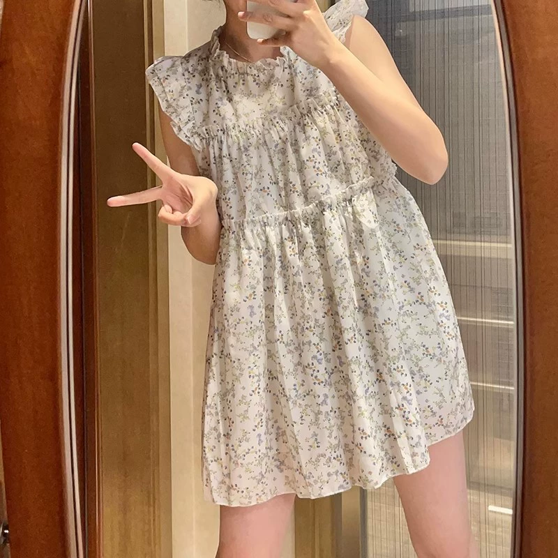 Первая Любовь Чистый Маленький летающий рукав платье маленький чайный перерыв французская Милая Цветочная юбка для женщин Лето 2024 Новинка