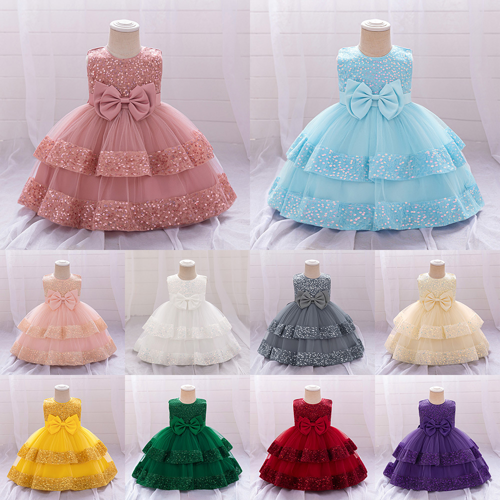 Vestido de novia de niña transfronteriza vestido de princesa para niños pastel de lentejuelas vestido de malla baby party dress