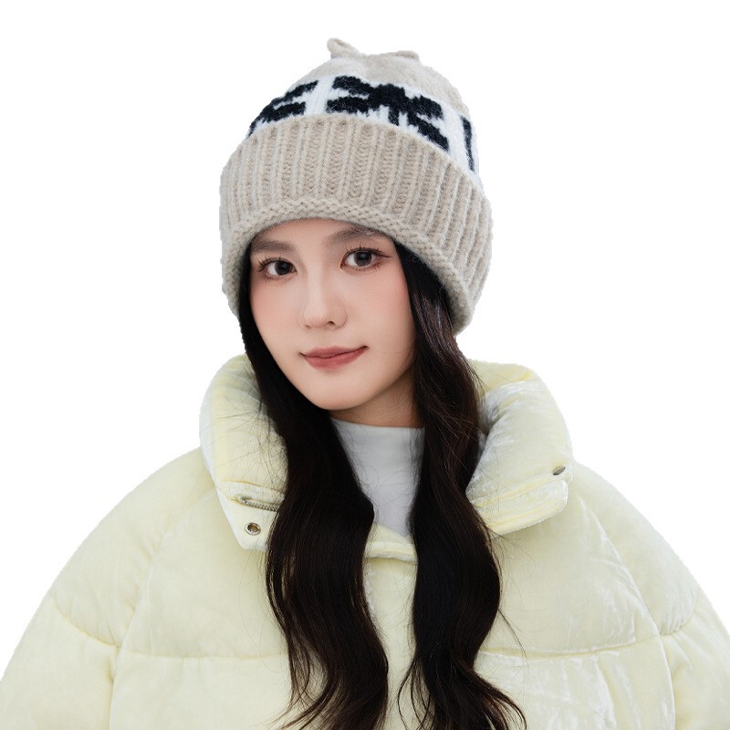 文艺复古毛线帽子女秋冬费尔岛风提花保暖帽韩版时尚百搭套头帽新|undefined