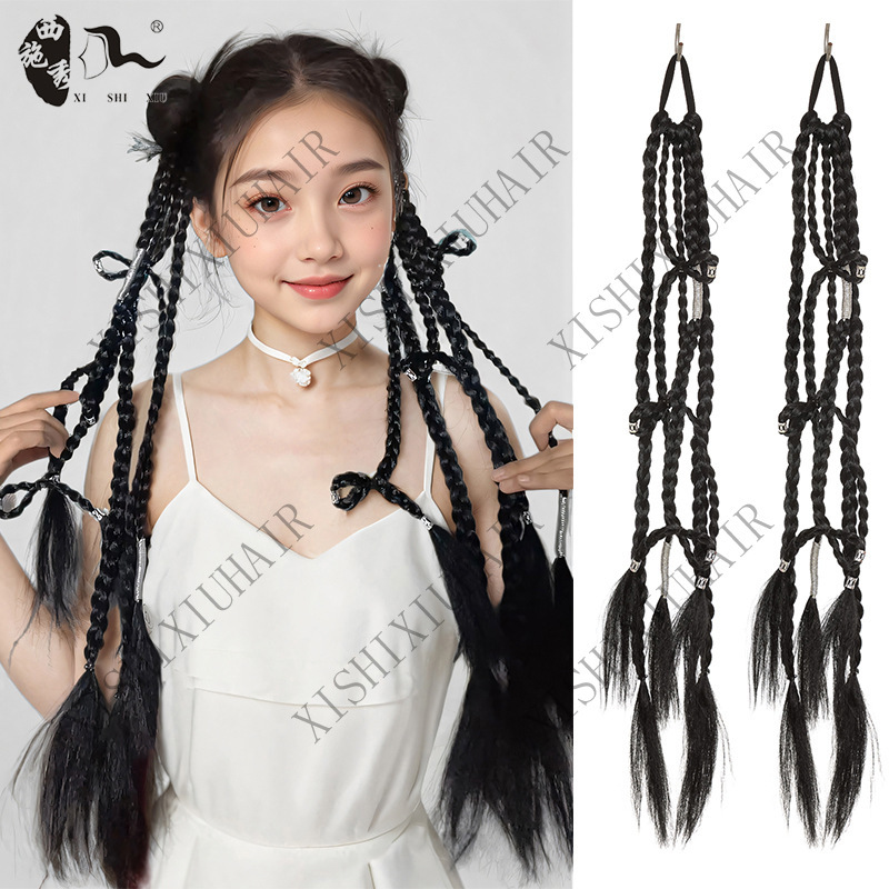 Original new Chinese braid cute female braid twisted braid bow simulation hair braid wig ponytail wholesale Original new Chinese braid cute female braid twisted braid bow simulation hair braid wig ponytail wholesale