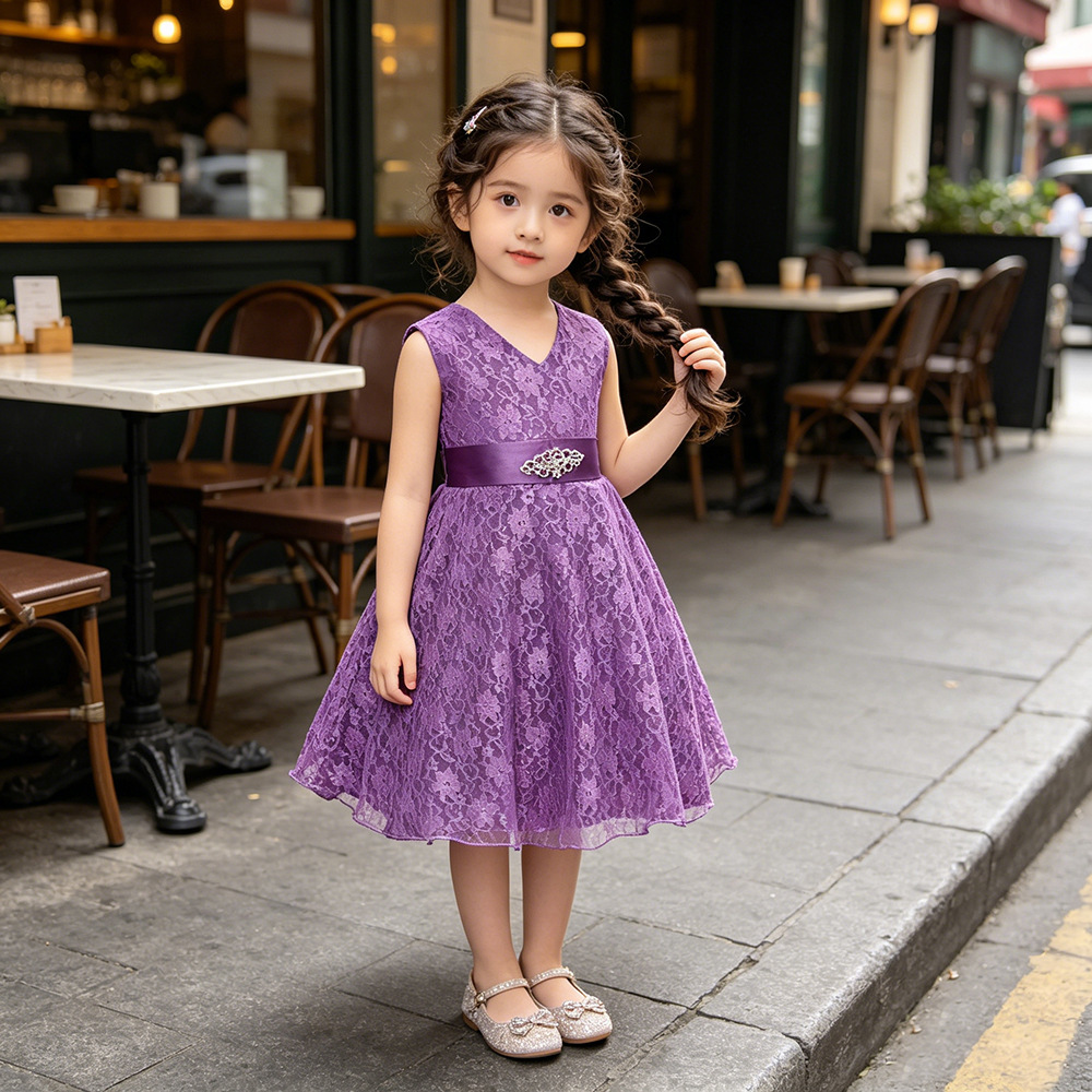 Foreign Trade Summer Children's Dress European and American Girls Princess Dress Sleeveless Lace Dress Flower Girl Wedding Dress Dress