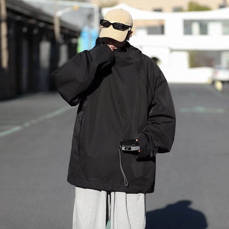 Otoño Hong Kong viento nacional marea función viento cremallera capucha chaqueta hombre suelta bf chaqueta casual con capucha