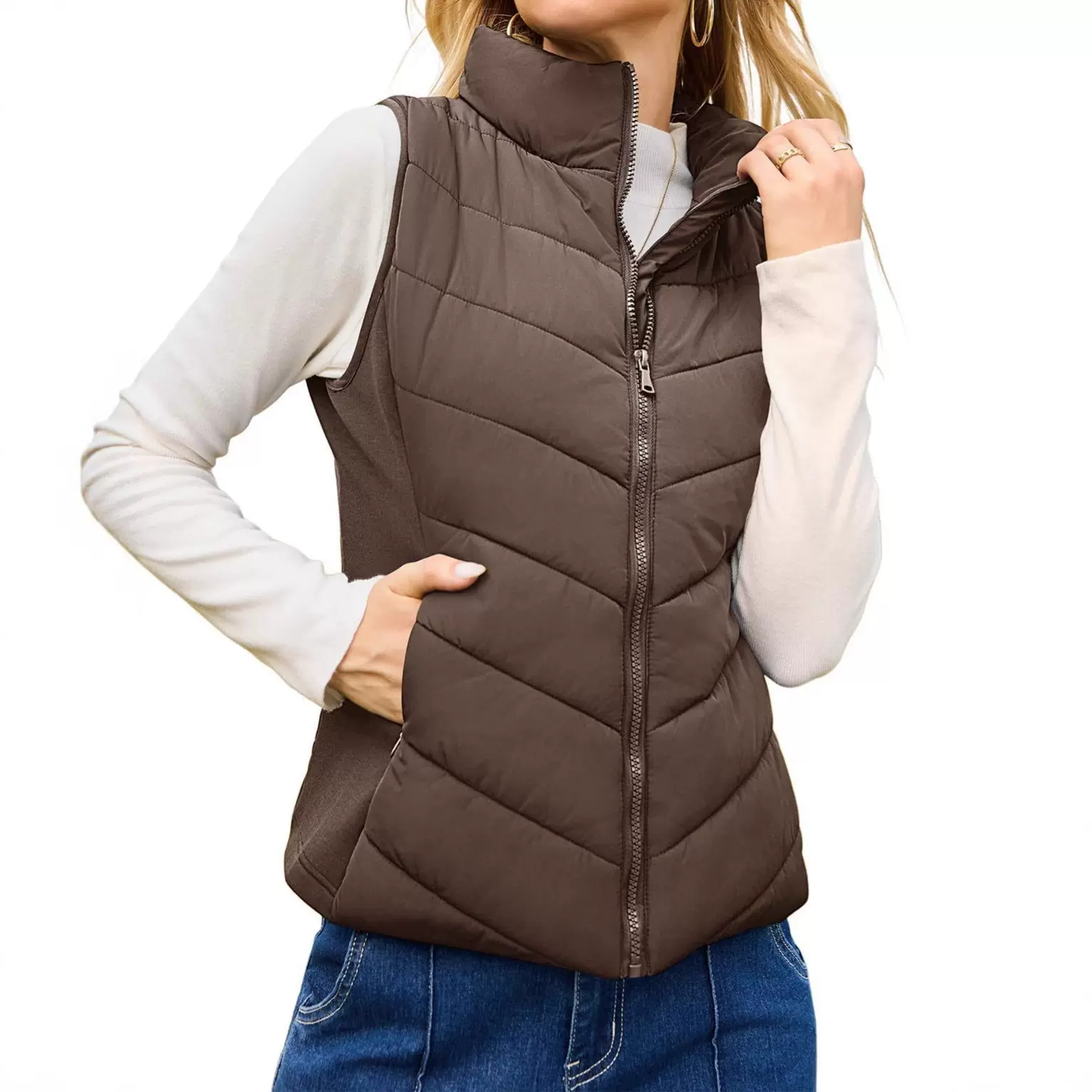 欧美立领棉服马甲背心户外保暖棉马甲外套秋冬季跨境外贸女装棉衣