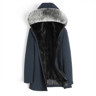 Parker Men's Mink Liner Nee Overcome Mid-length Hooded Fur One-piece Haining Fur Mink Coat Winter