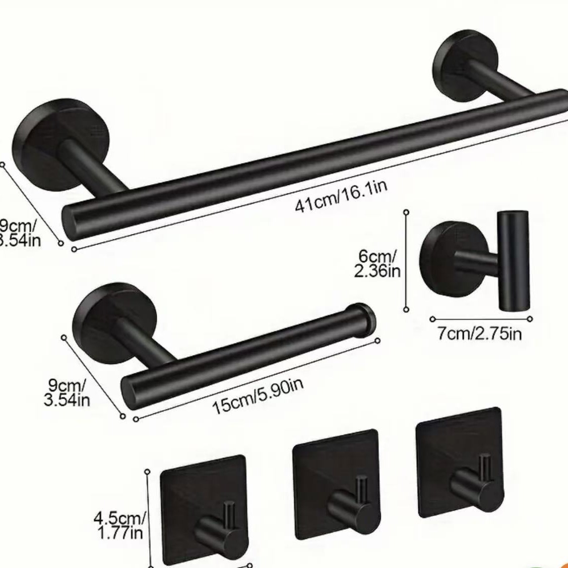 Cross-border 304 barra de toalla de acero inoxidable conjunto negro sin perforación de baño accesorios de baño gancho de toallas de baño