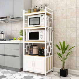 微波炉架欧式厨房置物架落地家用收纳储物柜带柜门多层调料烤箱架
