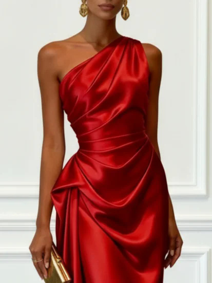 2026 European And American Cross-border Foreign Trade New High-end Satin Pleated Waist-cinching Sleeveless Evening Dress_ecoleips.com