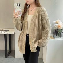 出口韩国chic宽松休闲慵懒百搭中长款毛衣开衫女保暖外套