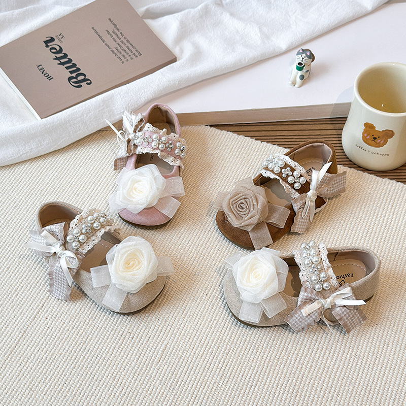 Mother & Kids Spring Collection Little Girls' Leather Shoes Lace Trim Princess Dance Soft Soled Single Stylish Shoes For Girls_voghion.com
