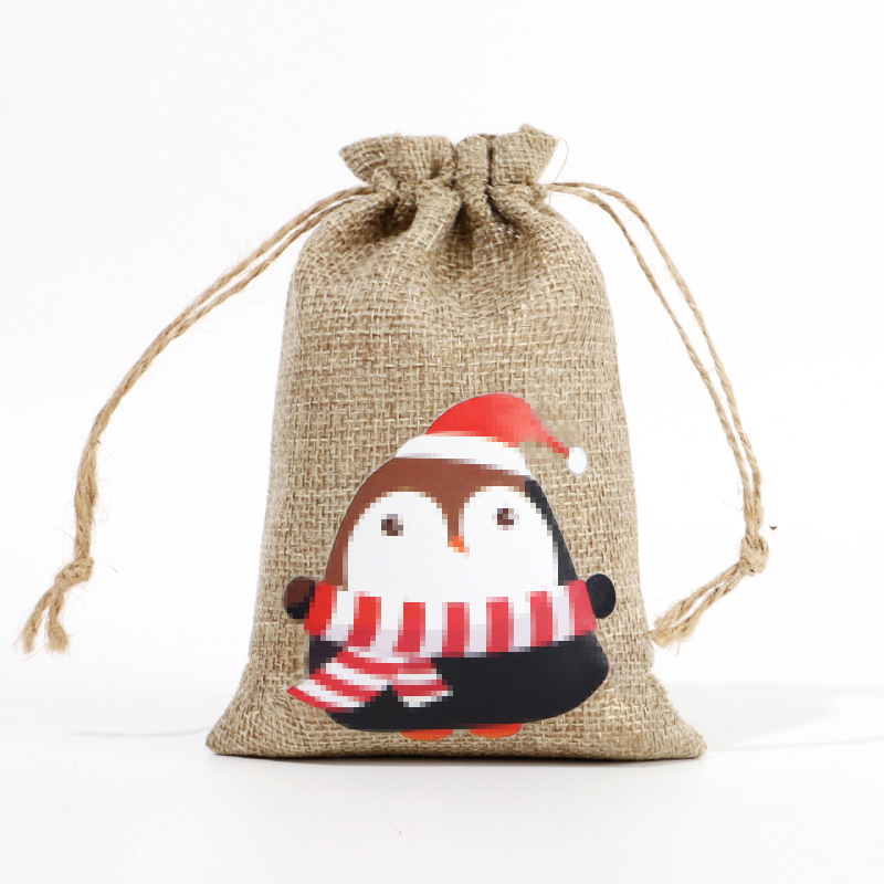 Amazon Venta caliente de Navidad bolsa de regalo de lino decoración de regalo de Navidad pequeña bolsa de tela de Halloween bolsa de embalaje de dulces
