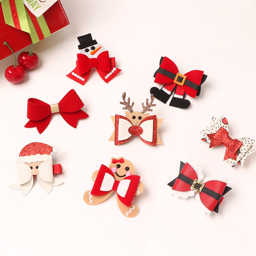  New Children's Christmas Hairpins Christmas Bow Hairpins Red Santa Claus Snowman Elk Hairpins