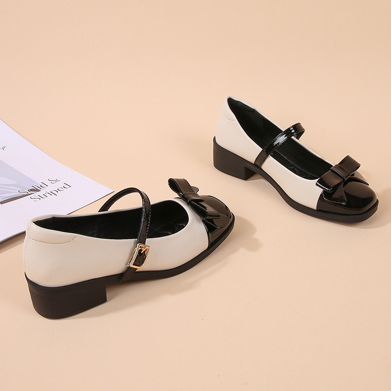 2026 New Sole Soft Leather Bow Mid-Heel Single To Match Dress Vintage French Mary Jane Women's Shoes Spring_vogvips.com