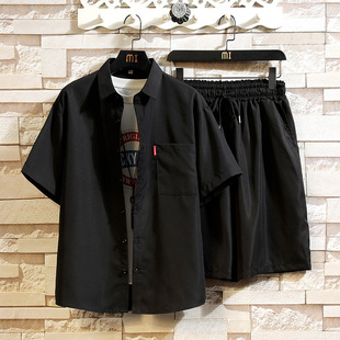 (Cross-border trading), solid sleeves, set, shirt, shorts