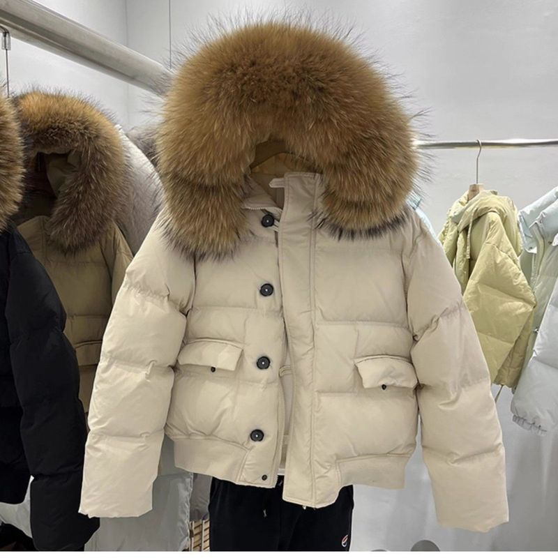 大毛领工装羽绒服女加厚短款2025冬季新款东大门宽松小个子外套潮|undefined