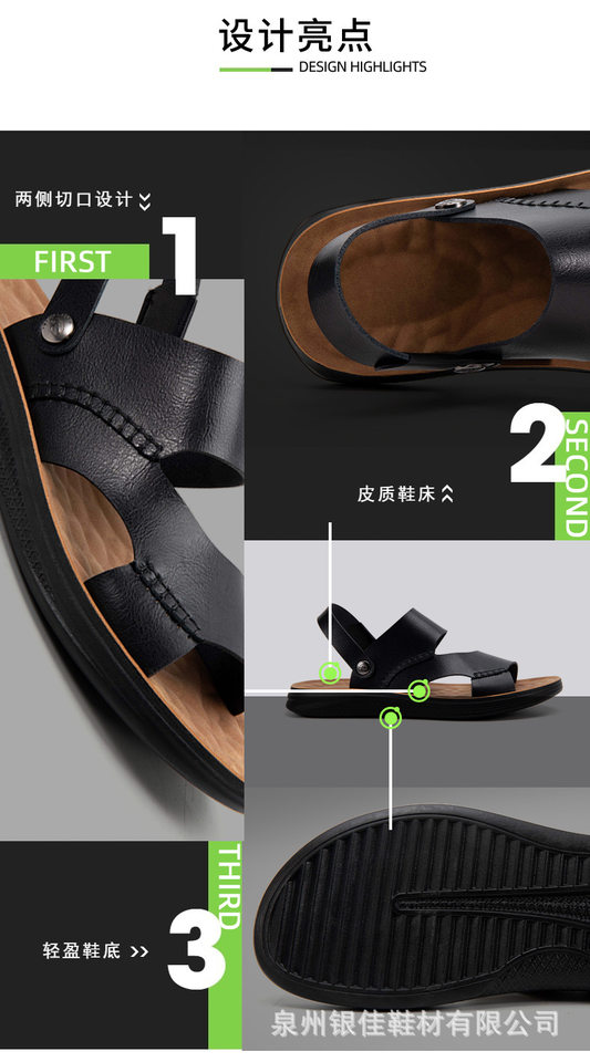 Dép sandal nam quai ngang hở ngón chất liệu da PU chống trơn, thoáng khí đi biển mùa hè — Màu xanh lam, Màu đen, Nâu vàng, Nâu đậm chi tiết 8