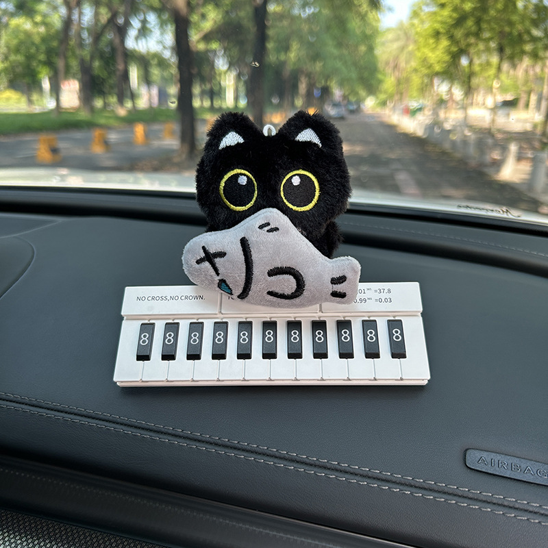 Pequeño gato negro bolsos colgantes lindos muñecas de peluche muñecas automóviles tarjetas telefónicas de estacionamiento temporal tarjetas de número de mujer