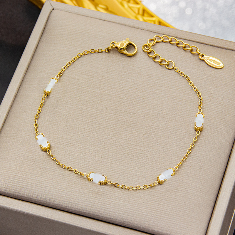 7mm Four-leaf Clover Bracelet Double-sided Natural Shell Small Light Luxury Fashion Simple Five-flower Women's Jewelry Accessories