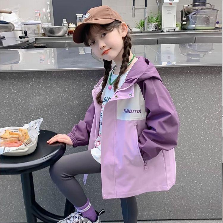 (2개) 소녀 코트 가을 2023 새로운 스타일 어린이 봄과 가을 후드 루소 소녀의 가을 최고 트렌디