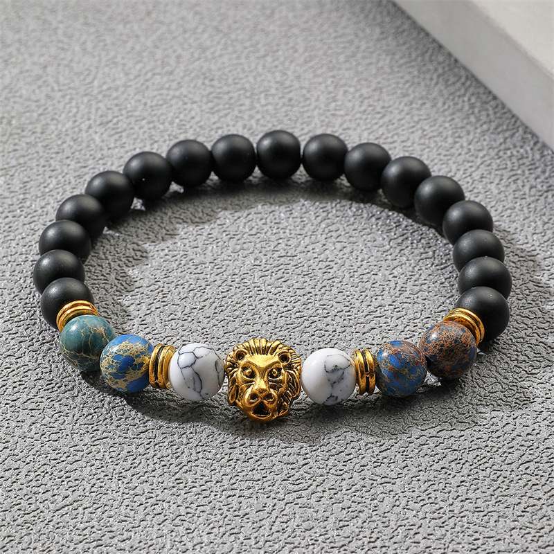 Europa y América con cuentas 8mm blanco turquesa corona pulsera esmerilado Rosa punto León cabeza pulsera con cuentas