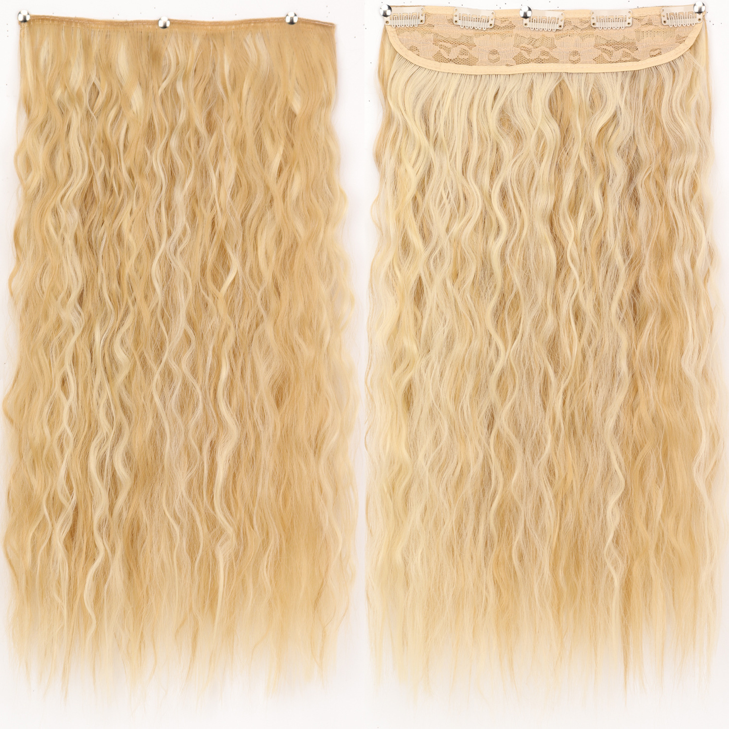 Peruca de cabello de mujer estilo de maíz caliente rizado largo de cabello de onda de cinco tarjetas