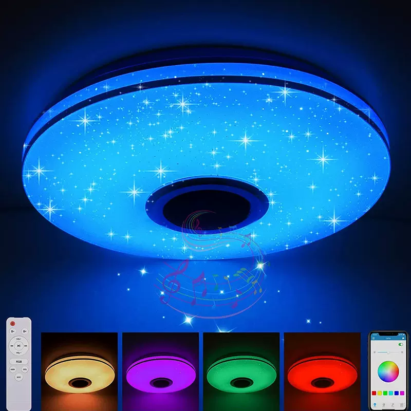 蓝牙音乐吸顶灯音响led圆形卧室灯30cmLED七彩灯跨境源头厂家新款